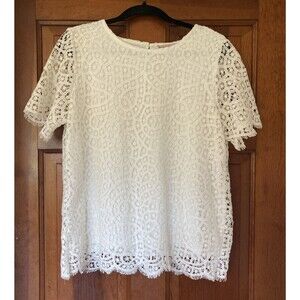 Philosophy Women's Medium White Lace Lined Short Sleeve Blouse Top